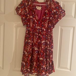 Anthropologie red print a line mini dress